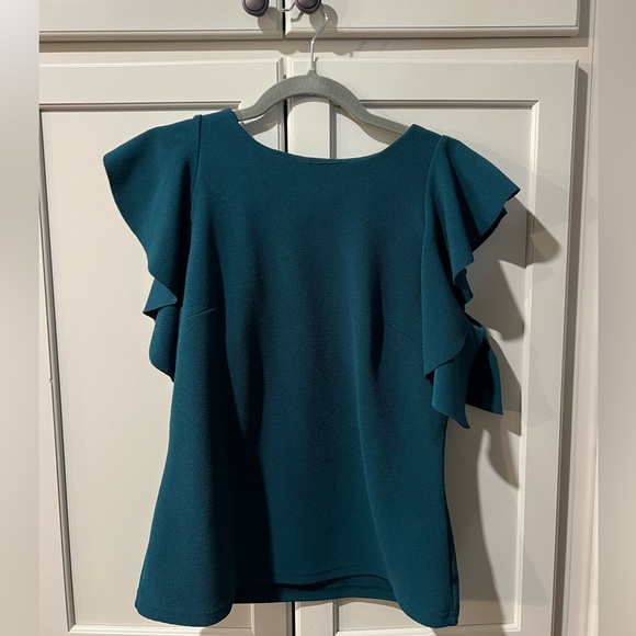 Elegant Teal Ruffle Sleeve Blouse - Picture 1 of 4